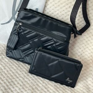 Lug Double dip Black Quilted Crossbody Bag and surrey Wallet satin luxe